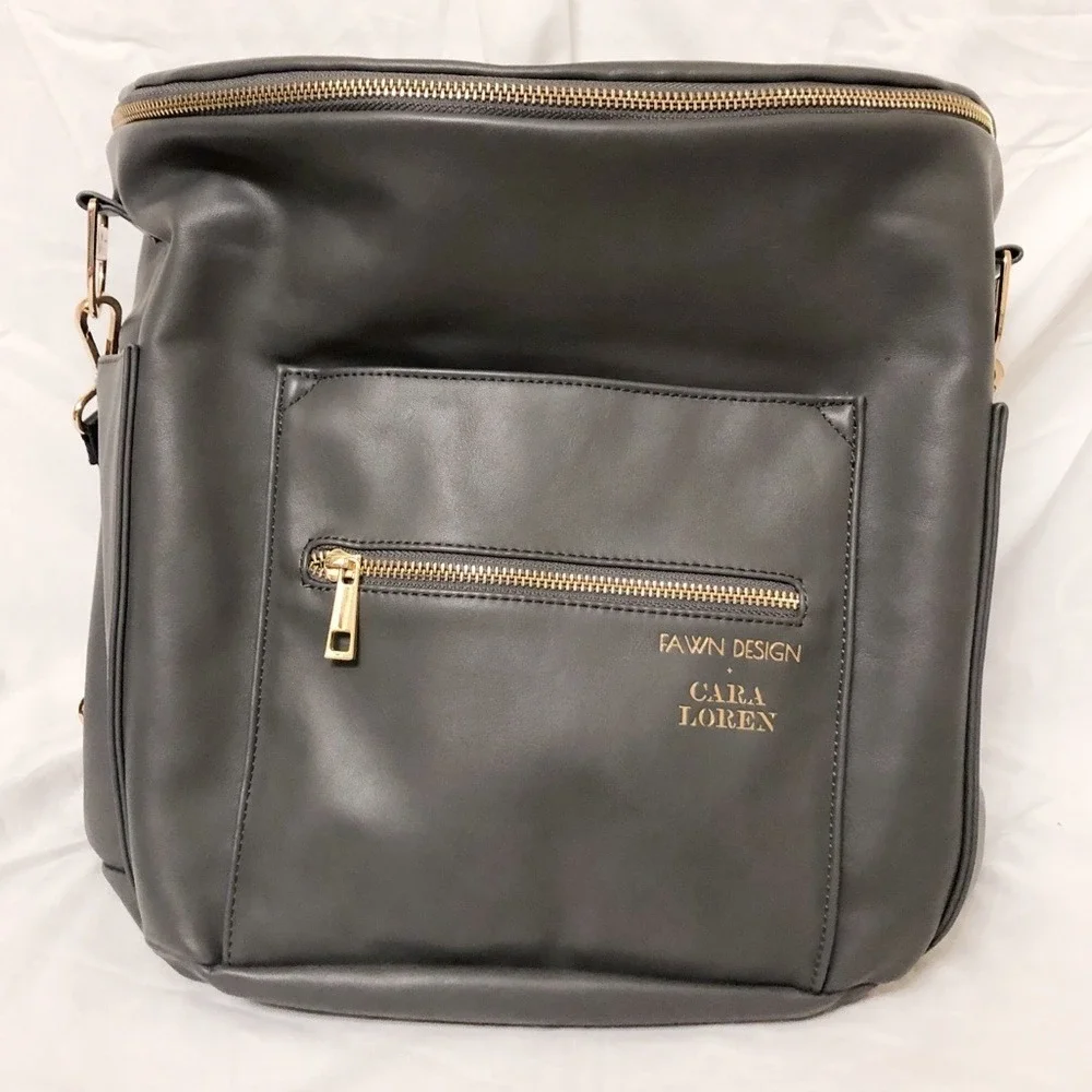 Fawn Design Black Leather Baby Backpack with Gold Hardware